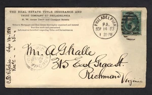 US #207 Bank Note 3c Washington Philadelphia PA Sep 14, 1883 Cancel Rcd Richmond - Picture 1 of 2