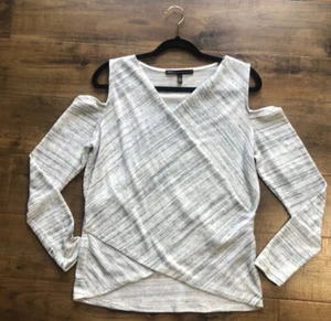 White House Black Market gray thin sweater with peekaboo shoulders, medium - Picture 1 of 8