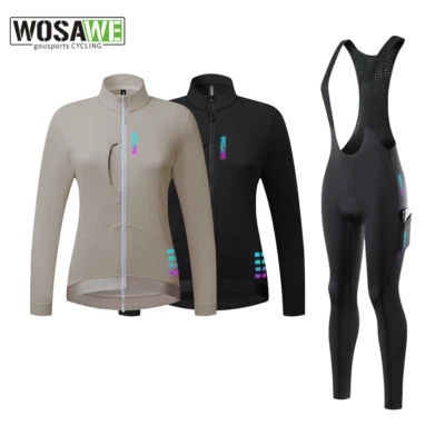 WOSAWE Ladies Fleece Riding Sportswear Suit Reflective Jacket Padded Bib Tights - Image 1 of 4