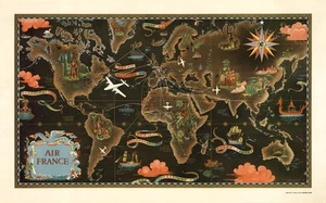 Air France-Reseau Aerien Mondial 1947 Vintage A1 High Quality Canvas Print - Picture 1 of 1