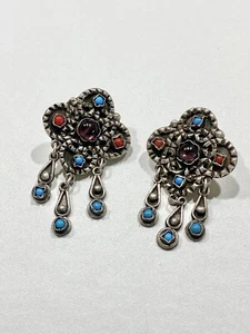 Vintage Sterlingsilber Türkis Mathilde Poulat Matte Stil Ohrringe Mexiko 925 - Bild 1 von 7
