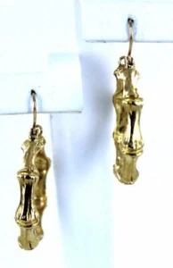 14KT SOLID YELLOW GOLD BAMBOO BONE SKELETON HALLOWEEN DAY OF DEAD HOOP EARRINGS - Picture 1 of 7