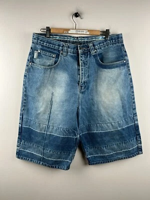 Pantalones Cortos de Jean Y2K Brooklyn Express Talla 36 Bordados Estilo Suelto Azul Foto 1 de 4