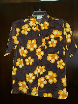 Camisa Hawaiana Sideout Niños Talla 10-12 Hibisco Floral SS Abotonada Naranja Marrón Foto 1 de 4