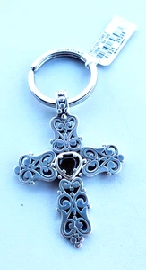 BRIGHTON NWT Endless Love Cross Key Chain Silver Ruby Red Crystal Heart Center - Picture 1 of 6