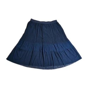 Torrid Knee Length Skirt Plus Size 0 (12-14) Navy Blue Chiffon Pleated Stretch - Picture 1 of 11