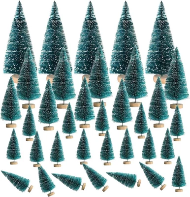 Christmas Trees 35 Pcs Artificial Sisal Trees Bottle Brush Mini Trees Blue-Green - Image 1 of 4
