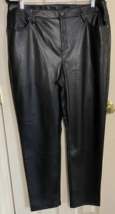 Chico’s Women’s black faux 5 Pocket leather pants vegan Size~2.5/14 NWT - Picture 1 of 3