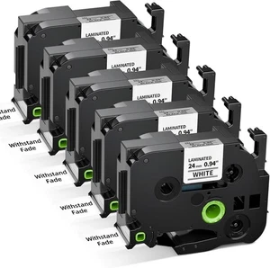 Paquete de 5 cintas de etiqueta de 1" negras sobre blancas TZ-251 TZe-251 de 24 mm para Brother P-touch EE. UU. - Imagen 1 de 7