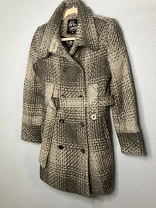Gabardina para mujer G By Guess negra gris a cuadros con cinturón mezcla de lana talla M - Imagen 1 de 4