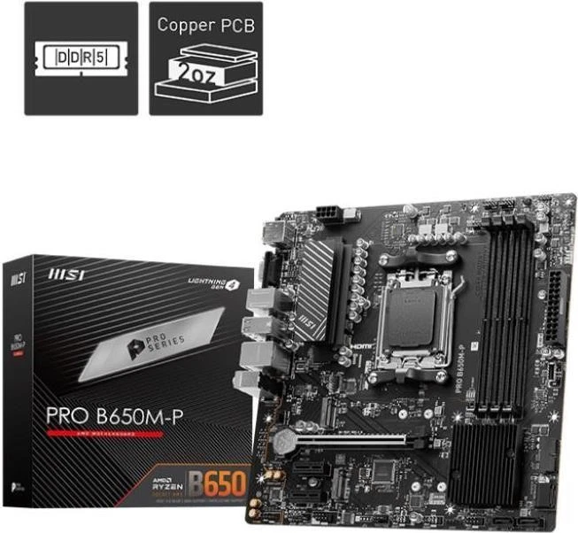 MSI PRO B650M-P - Placa Base - Micro ATX - Socket AM5 - Chipset AMD B650 - USB - Imagen 1 de 1