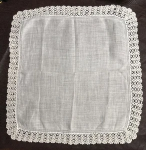 Vintage Handkerchief Hanky Wide White Crochet Border - Picture 1 of 3