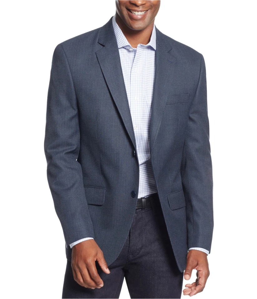 Chaqueta Blazer Andrew Fezza Para Hombres Ajuste Clásico Cuadros Dos Botones, Azul, 38 Regular Foto 1 de 1