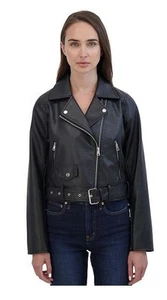 Chaqueta de moto de cuero sintético negra talla pequeña para mujer - Imagen 1 de 3