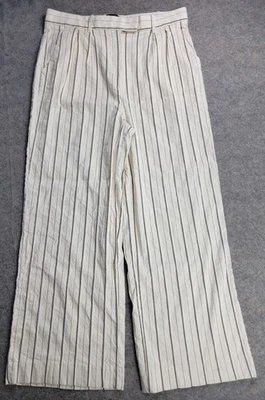 Calça Banana Republic Feminina 20L Alva Perna Larga Algodão Linho Listrada - Imagem 1 de 4