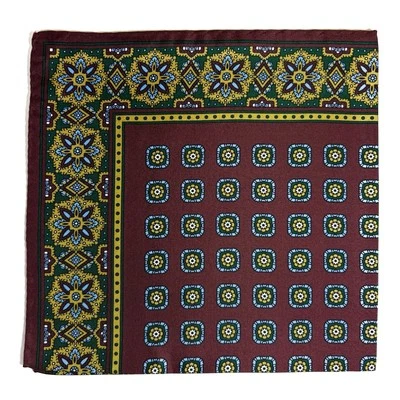 Pañuelo de bolsillo geométrico de seda borgoña/marrón de 17" (hecho a mano en Italia) Foto 1 de 4
