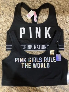Victoria’s Secret Pink Nation Fashion Show Y2K Black Sports Bras Medium Lot NWT! - Picture 1 of 9