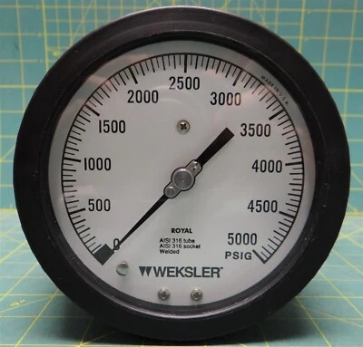 Weksler Royal 4 1/2" Pressure Gauge 0-5000 PSIG, 1/4" NPT Back Connection  - Image 1 of 4