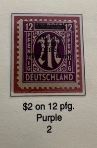 AMG military travel permit stamp Bush #2 $2 on 12 pfg Purple MNH - Picture 1 of 1