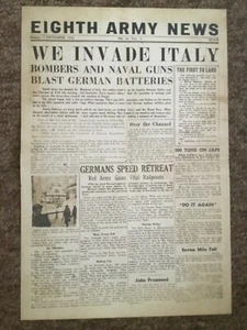 1943 3 de septiembre Fri, Segunda Guerra Mundial Ocho Ejército Noticias Periódico Portada Cartel - Imagen 1 de 5