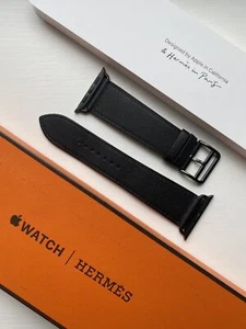 Pasek Apple Hermes - 45/44/42mm Noir Swift skóra pojedyncza wycieczka - Zdjęcie 1 z 7