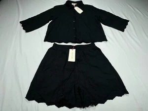 ✅NWT ✅Solitaire Outfit ✅Medium ✅Black ✅Shirt & Shorts ✅Embroidered Floral - Picture 1 of 16