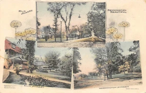 Postal antigua coloreada a mano 1909 de Elm & Washington Streets Bennington, Vermont - Imagen 1 de 2