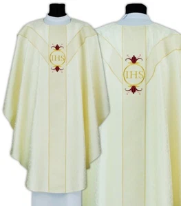 Cream Semi Gothic Chasuble with stole "IHS" GY693-K25 Vestment Casulla Crema - Picture 1 of 1