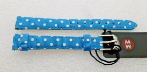 Correa de reloj Michele genuina de 12 mm azul con puntos blancos grosgrain NUEVO - Imagen 1 de 4