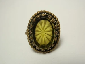 Vintage messingfarben gedrehter Zopf grün Glas Strass verstellbar Ring Deutschland * wie abgebildet - Bild 1 von 12