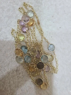 Collar Multicolor Con Piedras Genuinas Oro Amarillo 14k Cerradura Langosta  Foto 1 de 4