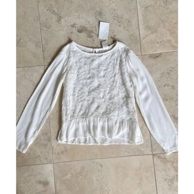 H&M girls NWT cream long sleeve lace front ruffle hem top blouse 8-9y - Image 1 of 2