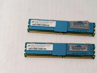 Lot of 2 Micron MT18HTF12872FDY-667F1D4 1GB DDR2-667MHz ECC DIMM - Image 1 of 3