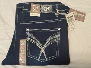 Neu mit Etikett Mädchen 14 Cowgirl Hardware Jeans YTH Tangled V Bootcut Strass dunkle Waschung - Bild 1 von 9