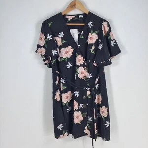 NEW ValleyGirl womens dress size 10 black floral short sleeve Vneck 051660 - Picture 1 of 9