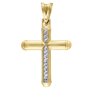 10k Two-Tone Gold Diamond-Cut Cross Religious Charm Pendant for Mens 1.1gm - Picture 1 of 3