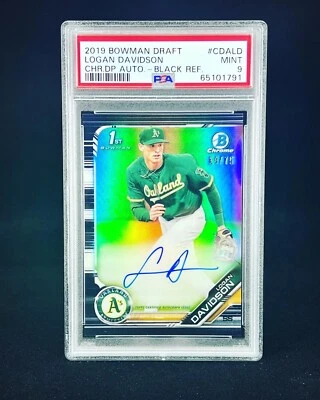 2019 Bowman Draft Chrome Pick Black Refractor /75 Logan Davidson Auto PSA 9 - Image 1 of 2