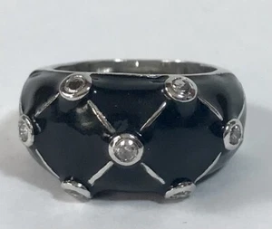 925 Sterling Silver Ring Band Black Enamel Clear Stones Cocktail Size 6 7.7g - Bild 1 von 13