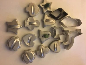 Set of 15 Vintage Cookie Cutters tin aluminum green handles on 2 - Picture 1 of 6