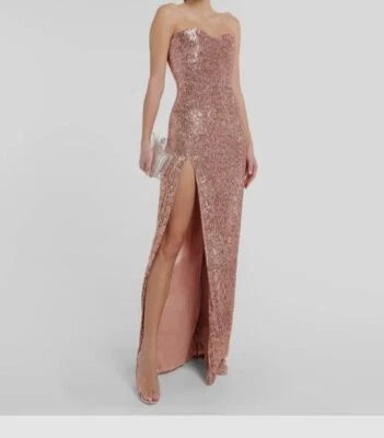 $3995 Monique Lhuillier Women's Pink Sequined Strapless Gown Dress Size 4 - Image 1 of 4