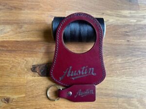 Austin Mini Leather Fuel Bib And Key Ring Laser Engraved. British Classic.