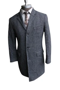 J. Crew Ludlow Wool Blend Gray Herringbone Full Length Winter Coat SZ 40R - Picture 1 of 7