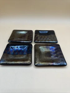 Iridescent Shiny Hand Crafted Glass Coasters Dishes Set of 4 Glass coasters - Picture 1 of 11
