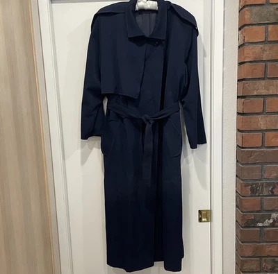 Винтажный 90-х женский размер 14 длиной темно-синий 100% шерсти Тренч Сара Робертс классический - Изображение 1 из 4