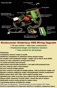 Strat lötfreies HSS Kabel Upgrade + 10-fach + Bal Widerstände + Ton auf allen Tonabnehmern - Bild 1 von 12