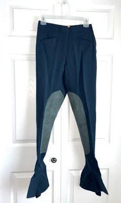 Vtg 50s Side Zip Landau Equestrian Pants Wool & Leather - Stirrup Sz 27 W TEAL - Image 1 of 4