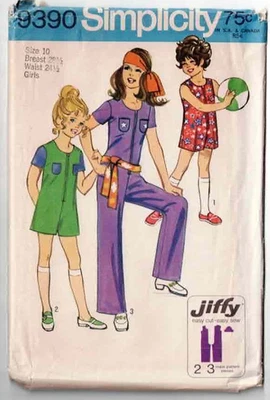 Girls Jumpsuit Pattern Simplicity 9390 1970's Vintage Girl's Fashion Size 10 - Image 1 of 2