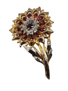 Antique Rare Superb 40s Cast Rhinestone Huge Flower Brooch (A8891) - Picture 1 of 6