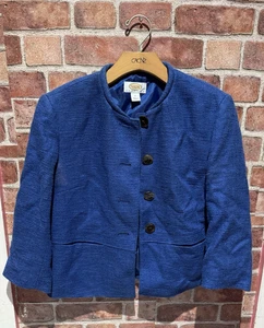 Blazer para mujer TALBOTS Petites 100 % lino 8p azul profundo con botones interior de seda - Imagen 1 de 7