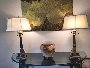 Vtg Ethan Allen Pair Of Bronze Neoclassical Tripod French Reproduction Lamps - Picture 1 of 20